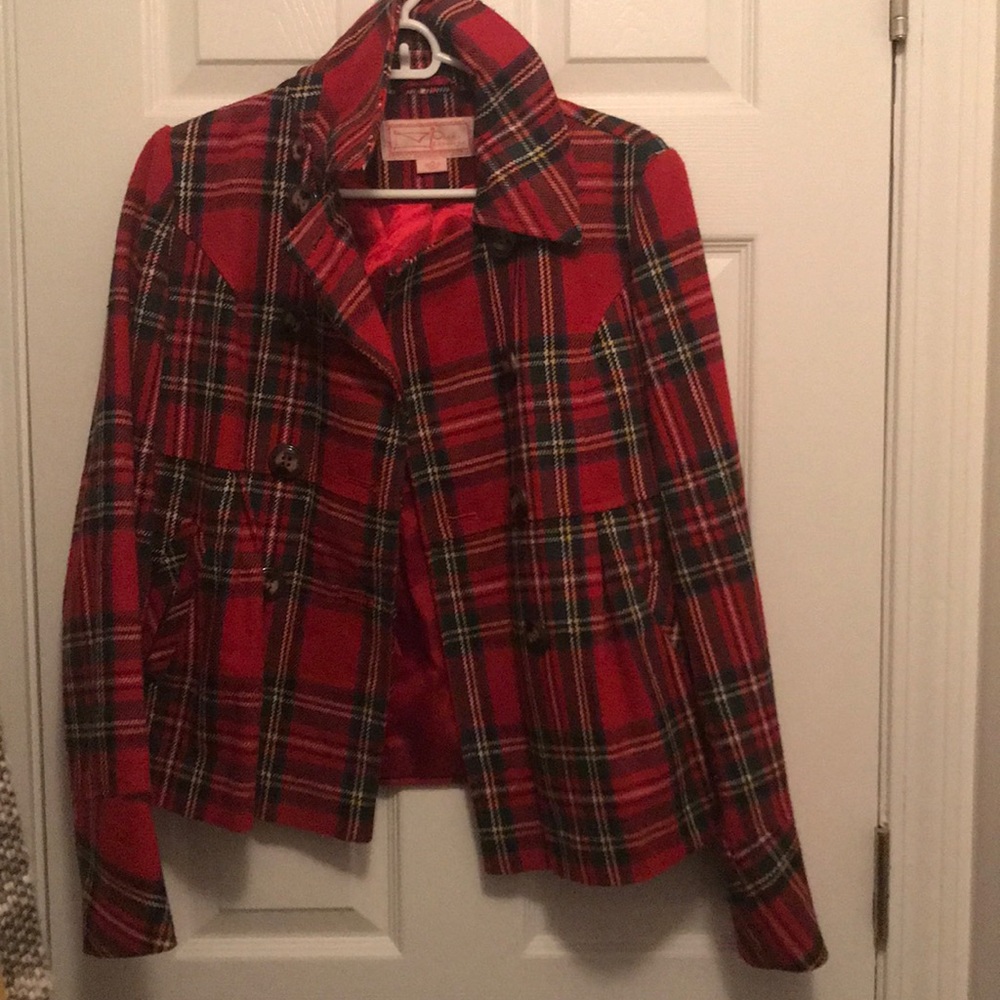COPY - Red Tartan Plaid Peacoat
